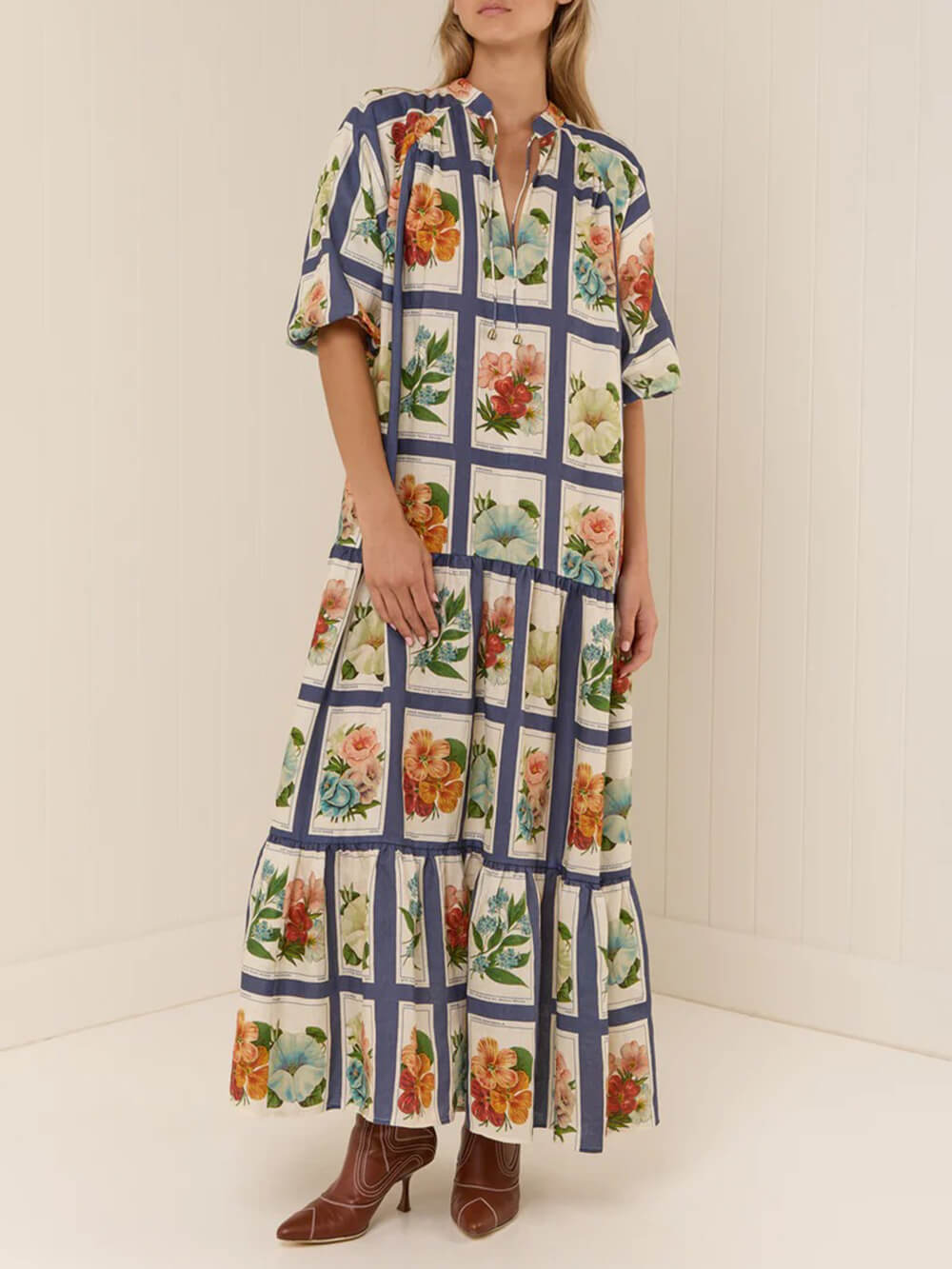 Retro Botanical Print Maxi Dress