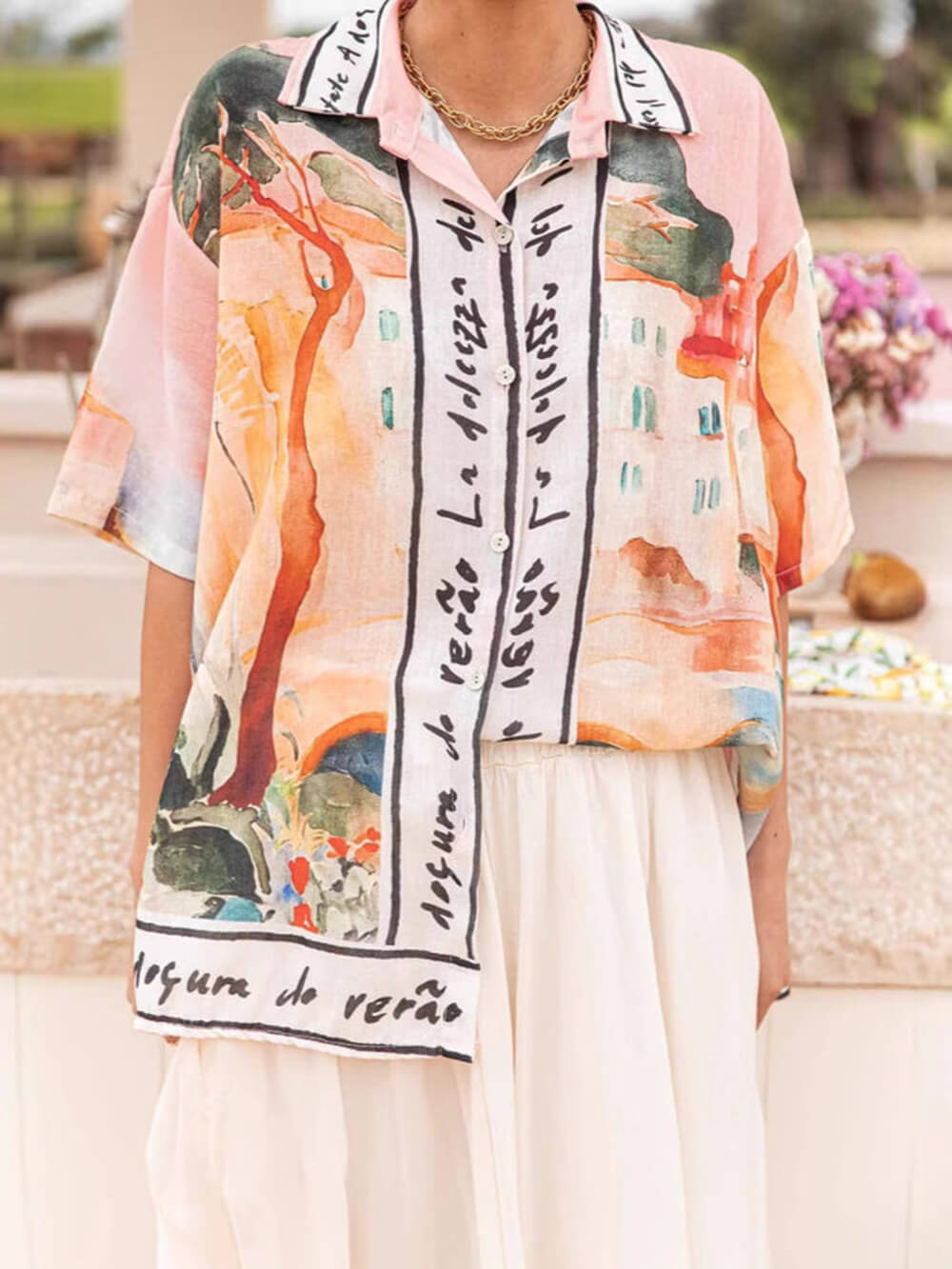 Unique Casual Printed Elastic Waist Wide Leg Pants