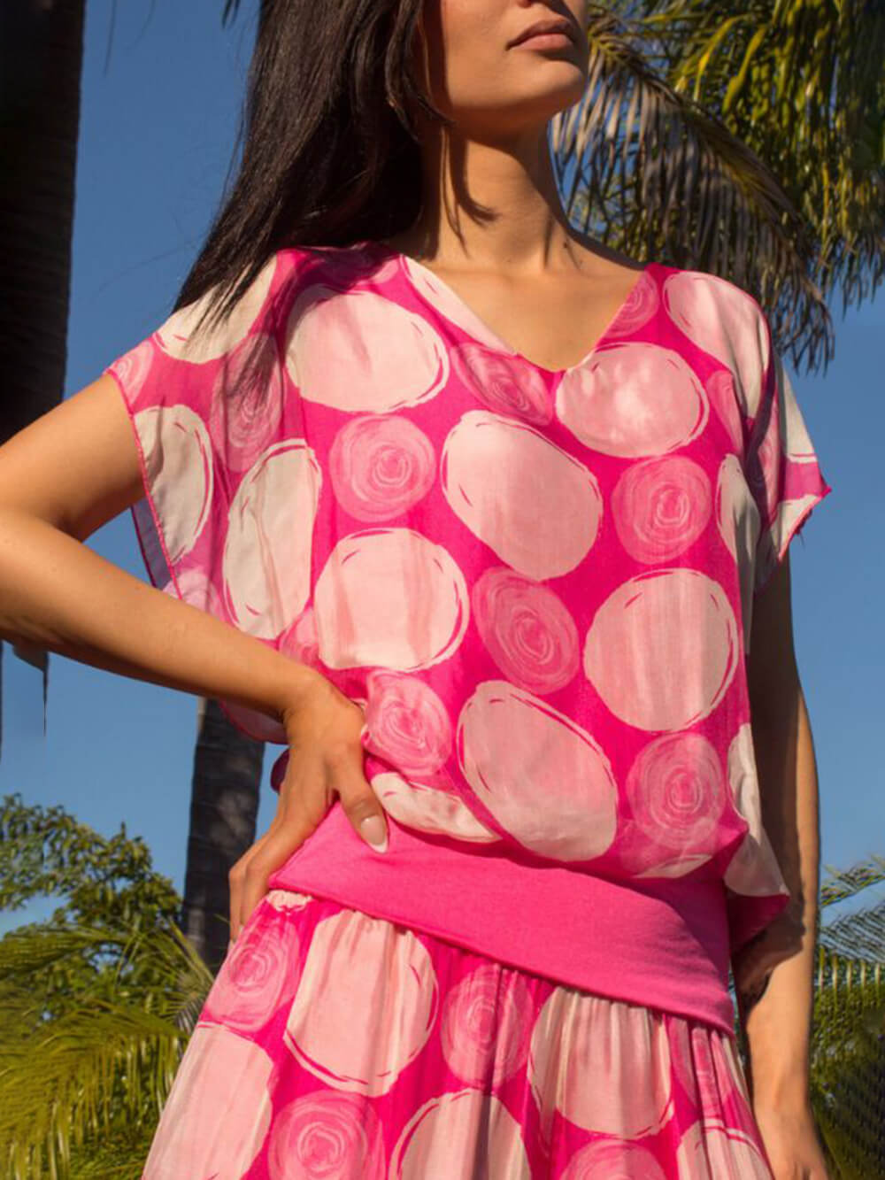 Bohemian Ruffle Sleeve Swirl Dot Print Top