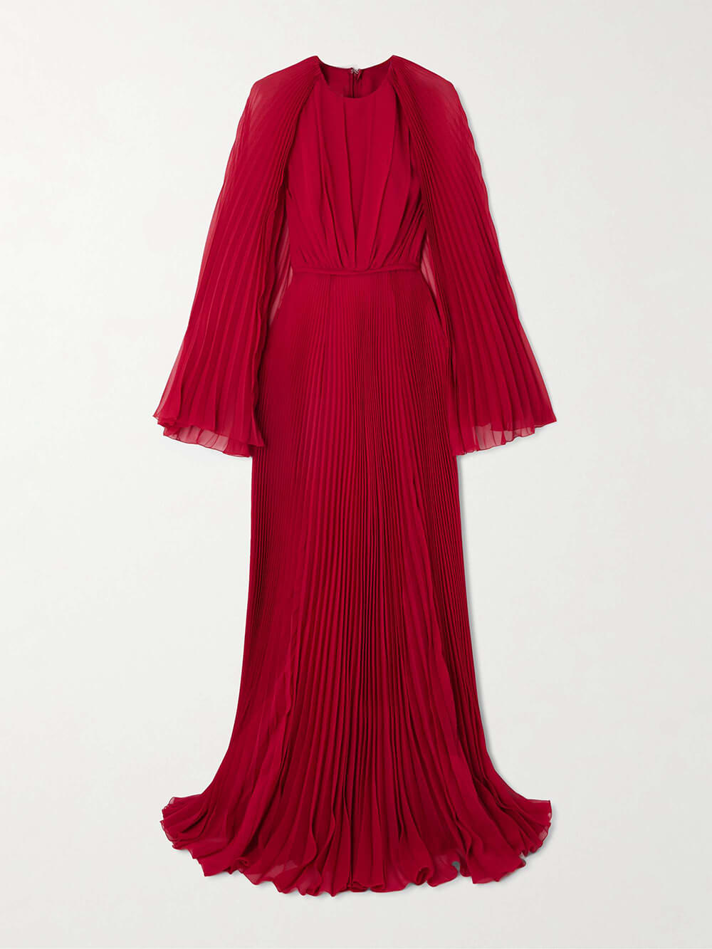 Exquisite Cape Effect Pleated Chiffon Maxi Dress