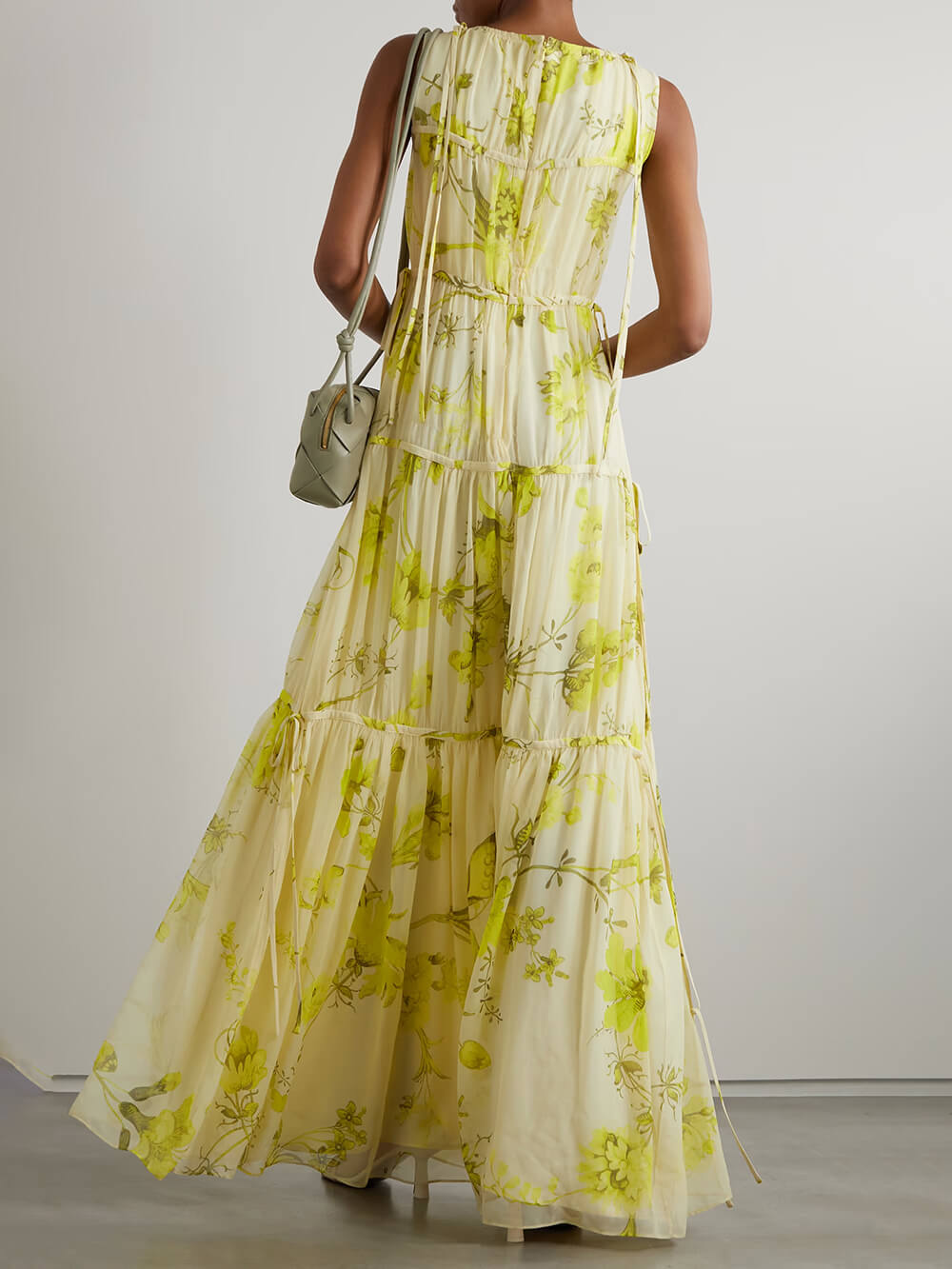 Vintage Bloom Tie-Front Layered Floral Print Chiffon Casual Maxi Dress