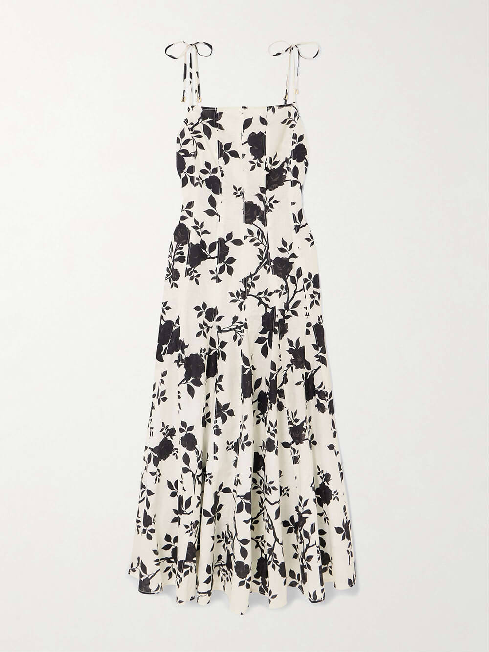 Elegant Floral-Print Linen And Cotton-Blend Midi Dress