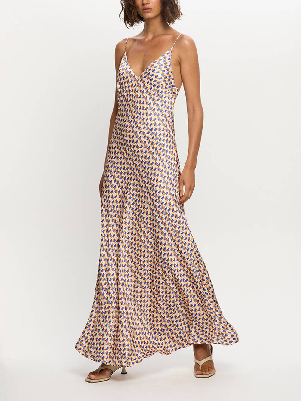 Elegant Geometric Print Strappy Maxi Dress