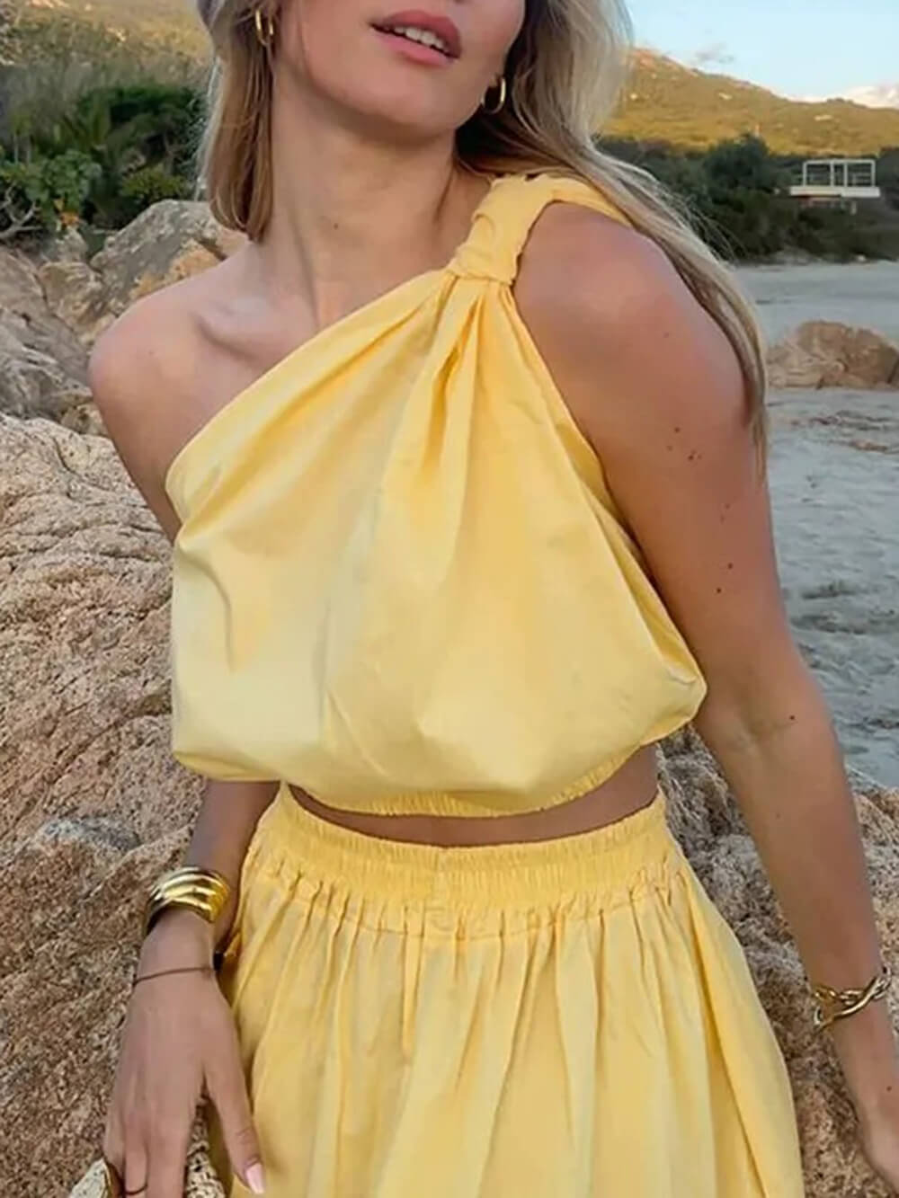 Elegant Solid Ruched High-Waist Maxi Skirt