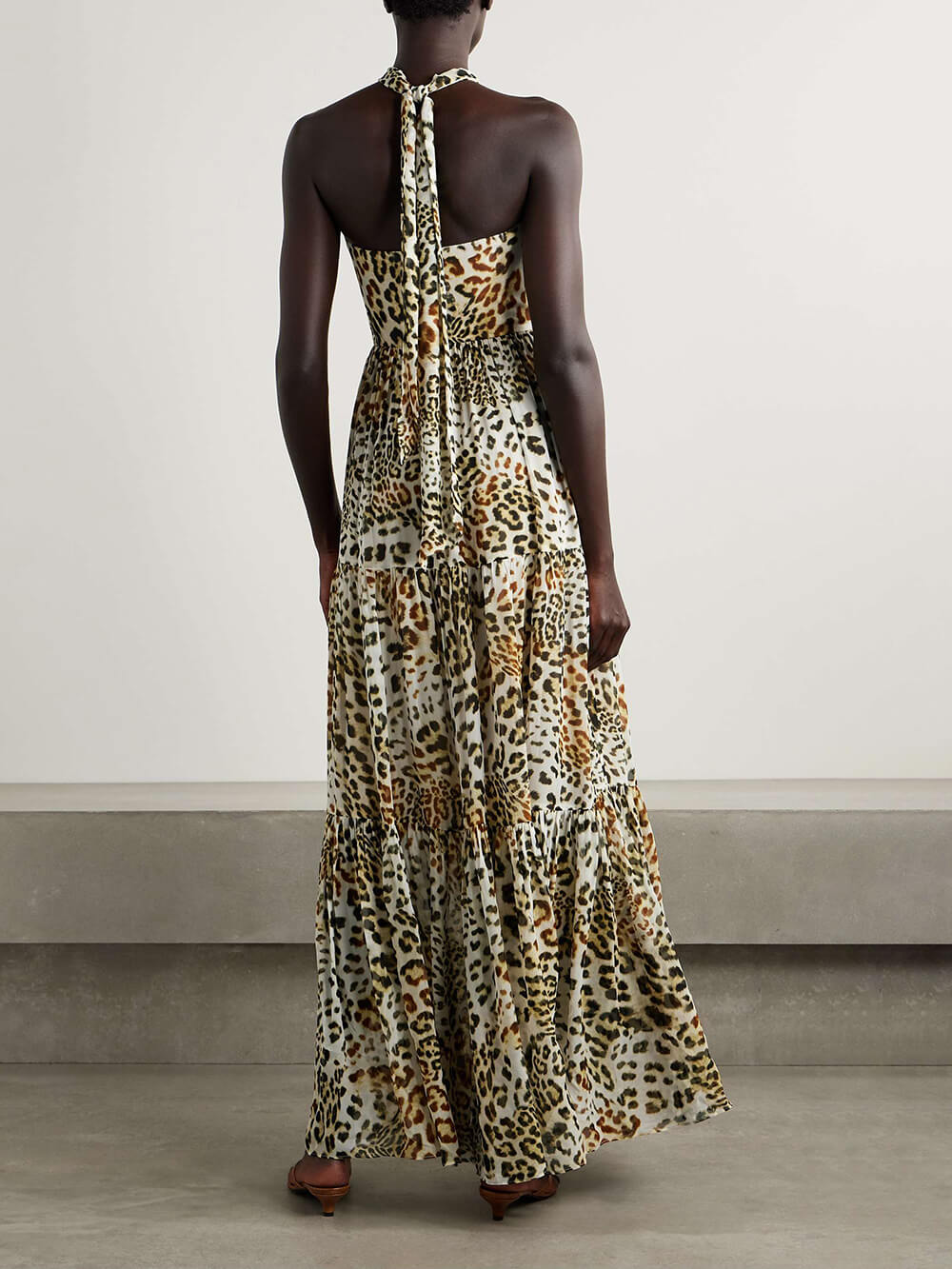 Retro Fierce & Feminine Leopard Print Chiffon Halter Maxi Dress