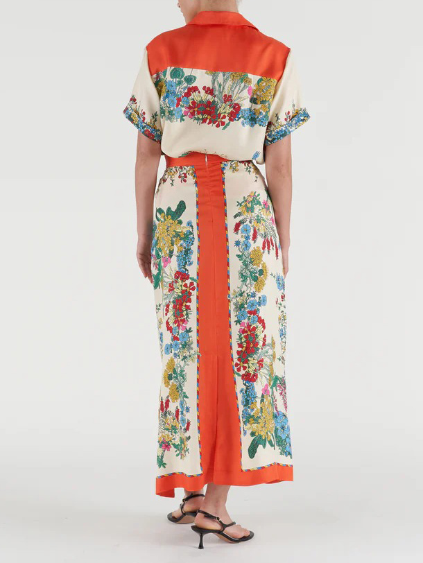 Exquisite Botanical Print Contrast Trim Shirt