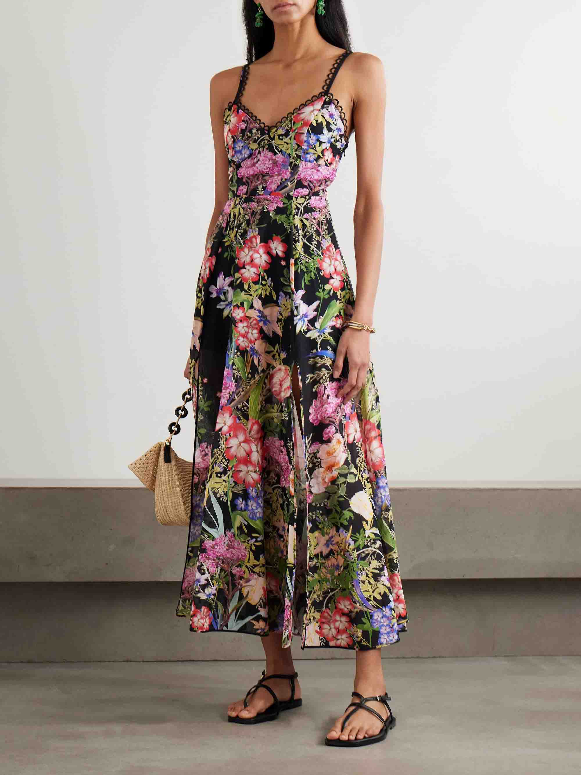 Stunning Garden Floral Print Slit Maxi Dress