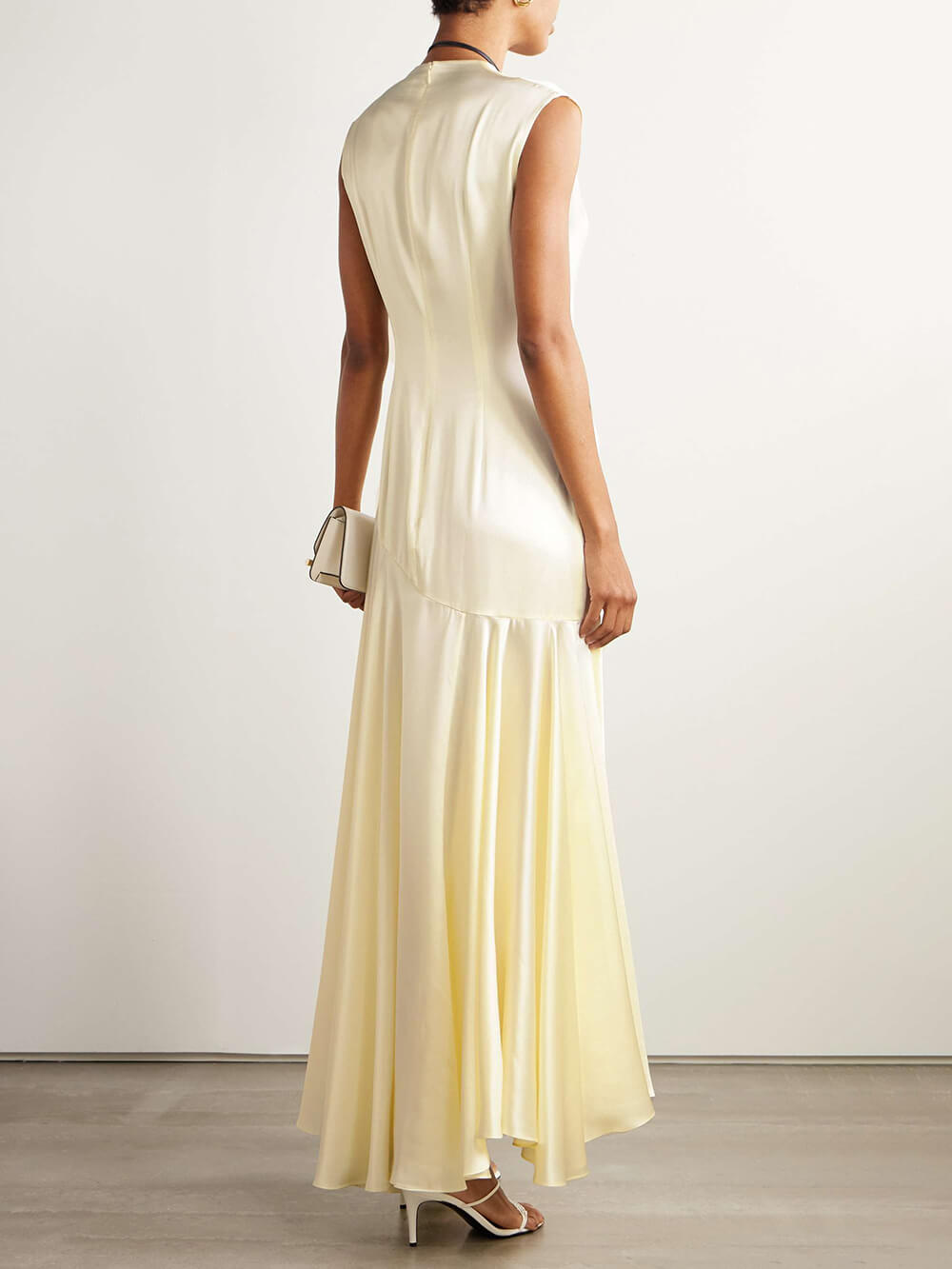Elegant Ruched Panel Sleeveless Satin Maxi Dress