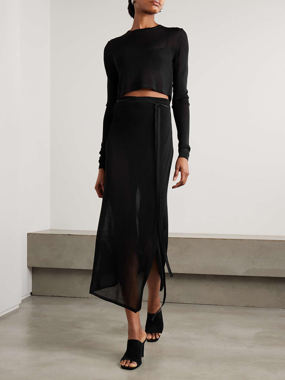 Unique Knit Wrap Midi Skirt