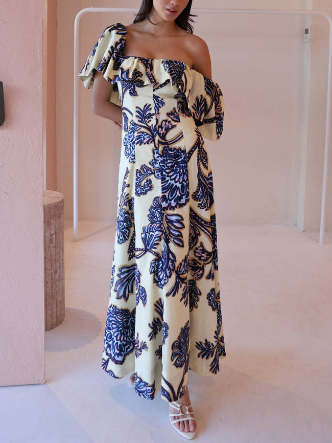 Exquisite Off-the-shoulder Paisley Print Maxi Dress