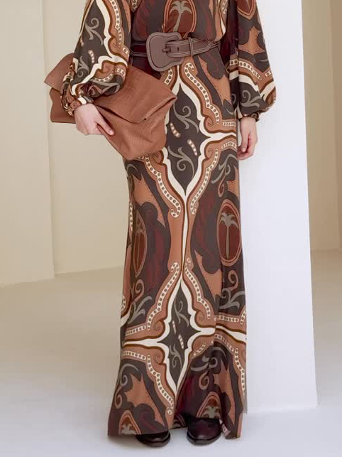 Retro Tung Palm Tree Print Long Skirt