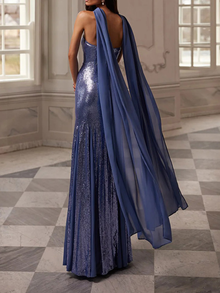 Elegant Off-the-shoulder Sequin Chiffon Maxi Dress