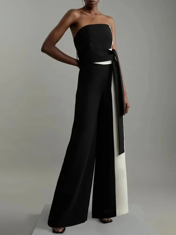 Elegant Color-blocked Wide-leg Jumpsuit