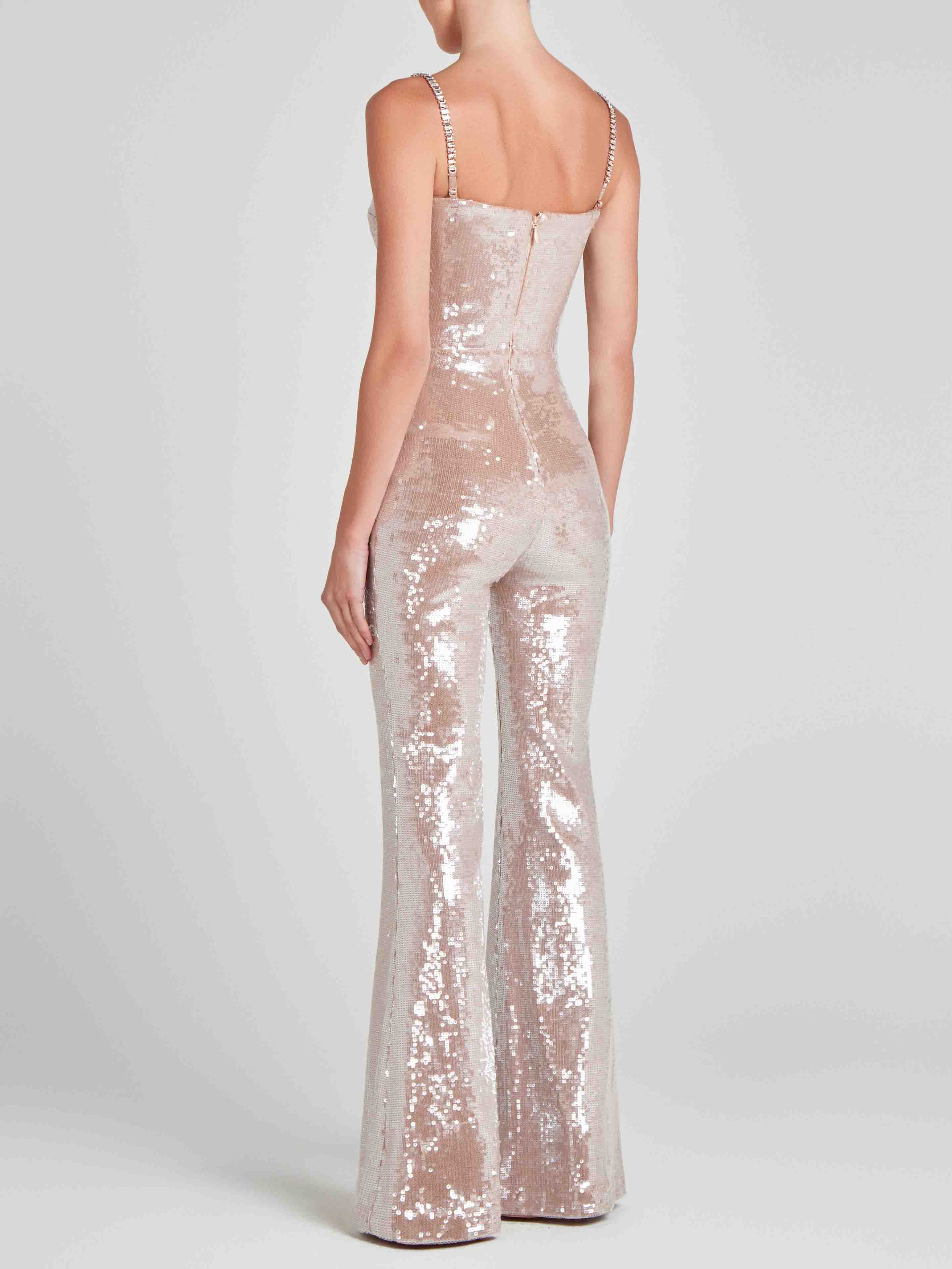 Elegant Sequined Suspender Flared Jumpsuit