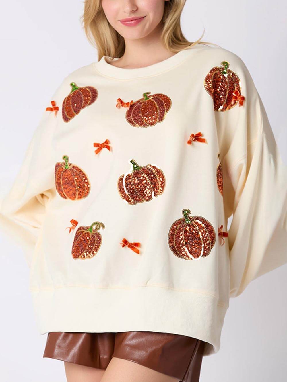 Halloween Colorful Pumpkin Embroidered Loose Sweatshirt