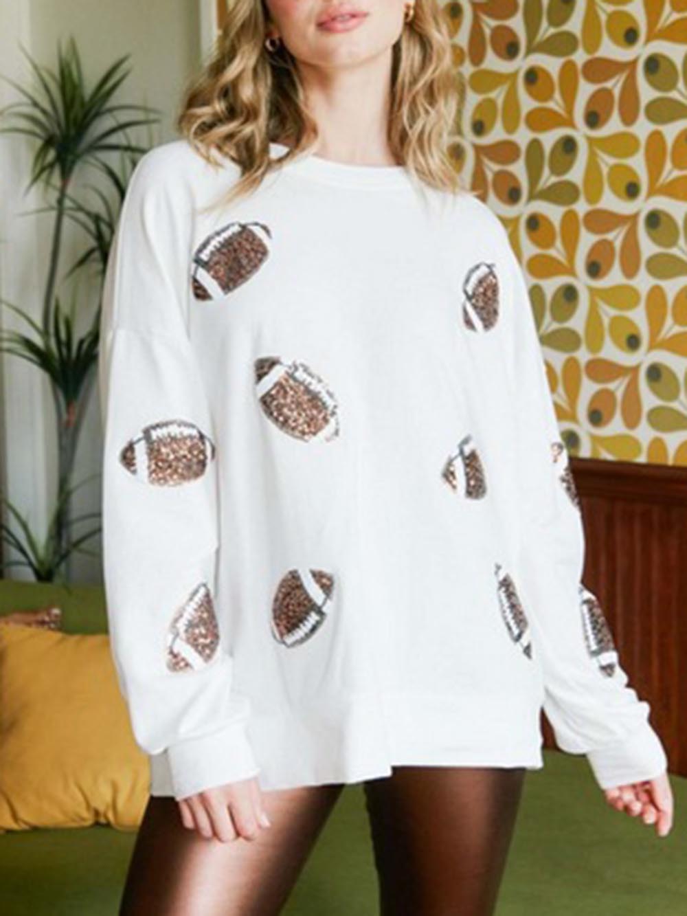 Super Bowl Sequin Football Pullover Sweatshirt 