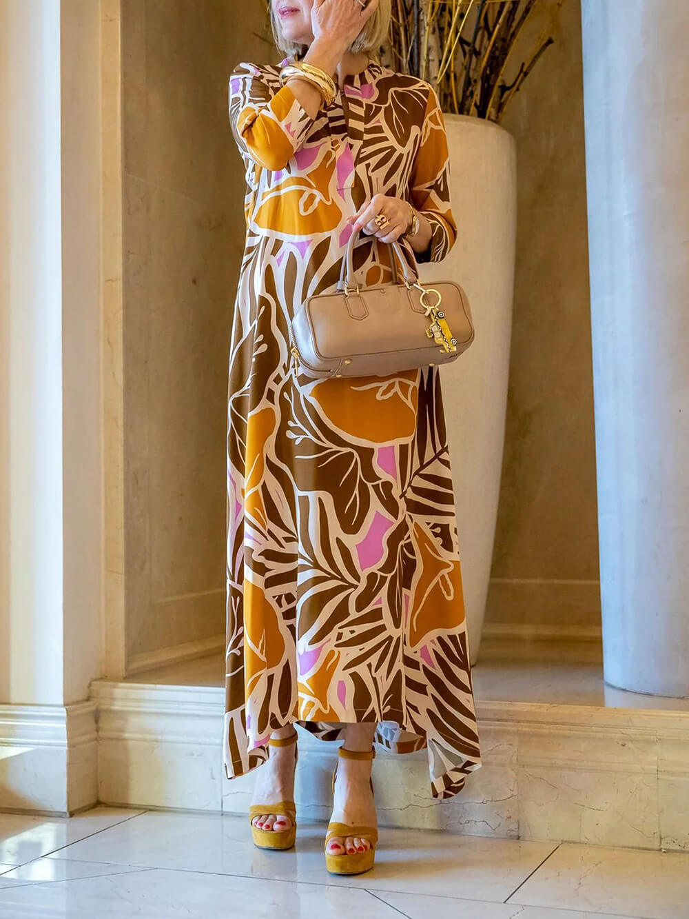 Casual Effortless V-Neck Printed Vacation Maxi Dress