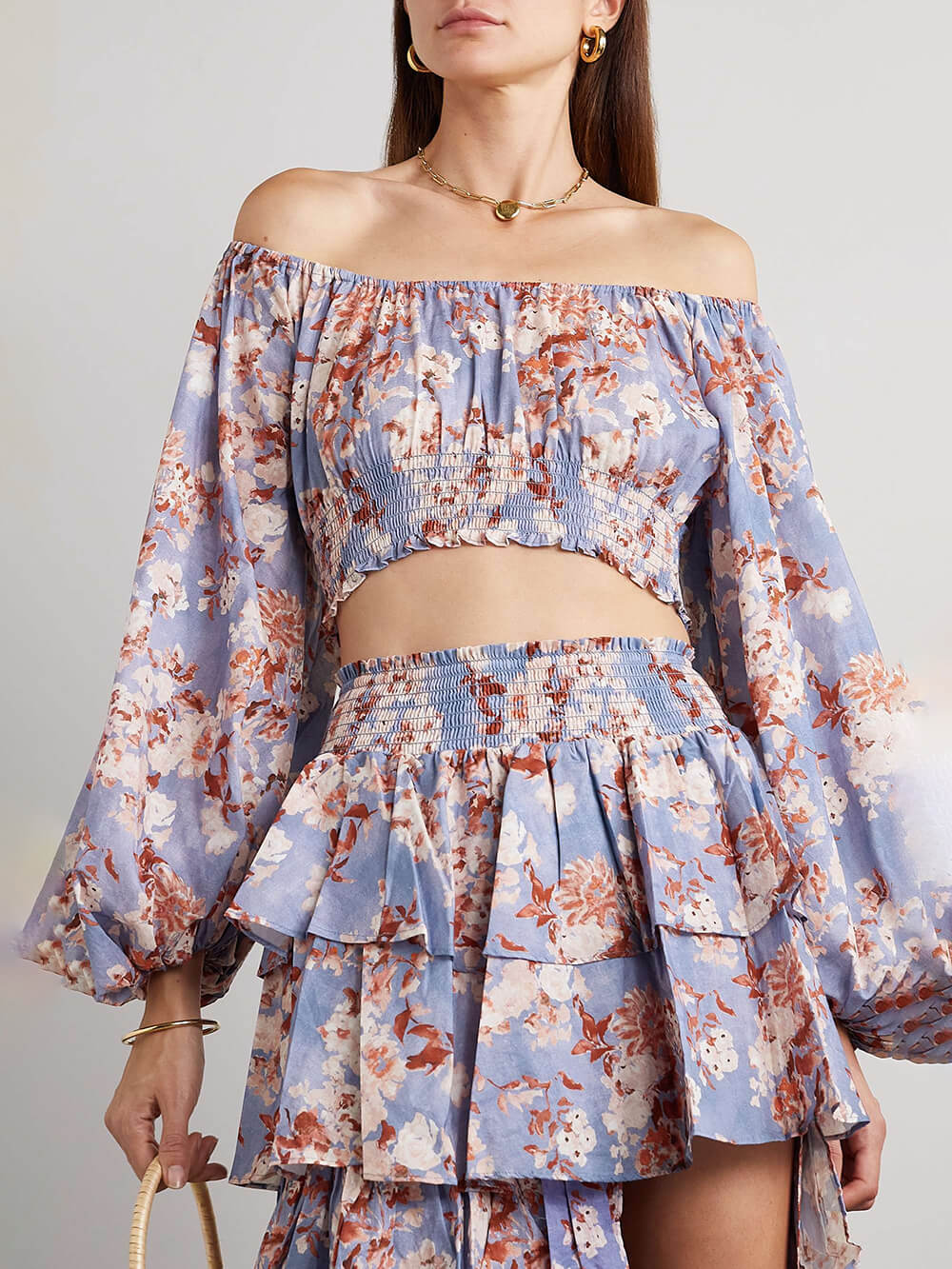 Unique Layered Floral Print Ruched Split Maxi Skirt