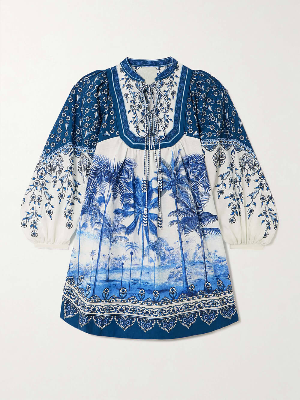 Unique Palm Tree Beach Print Linen Mini Dress