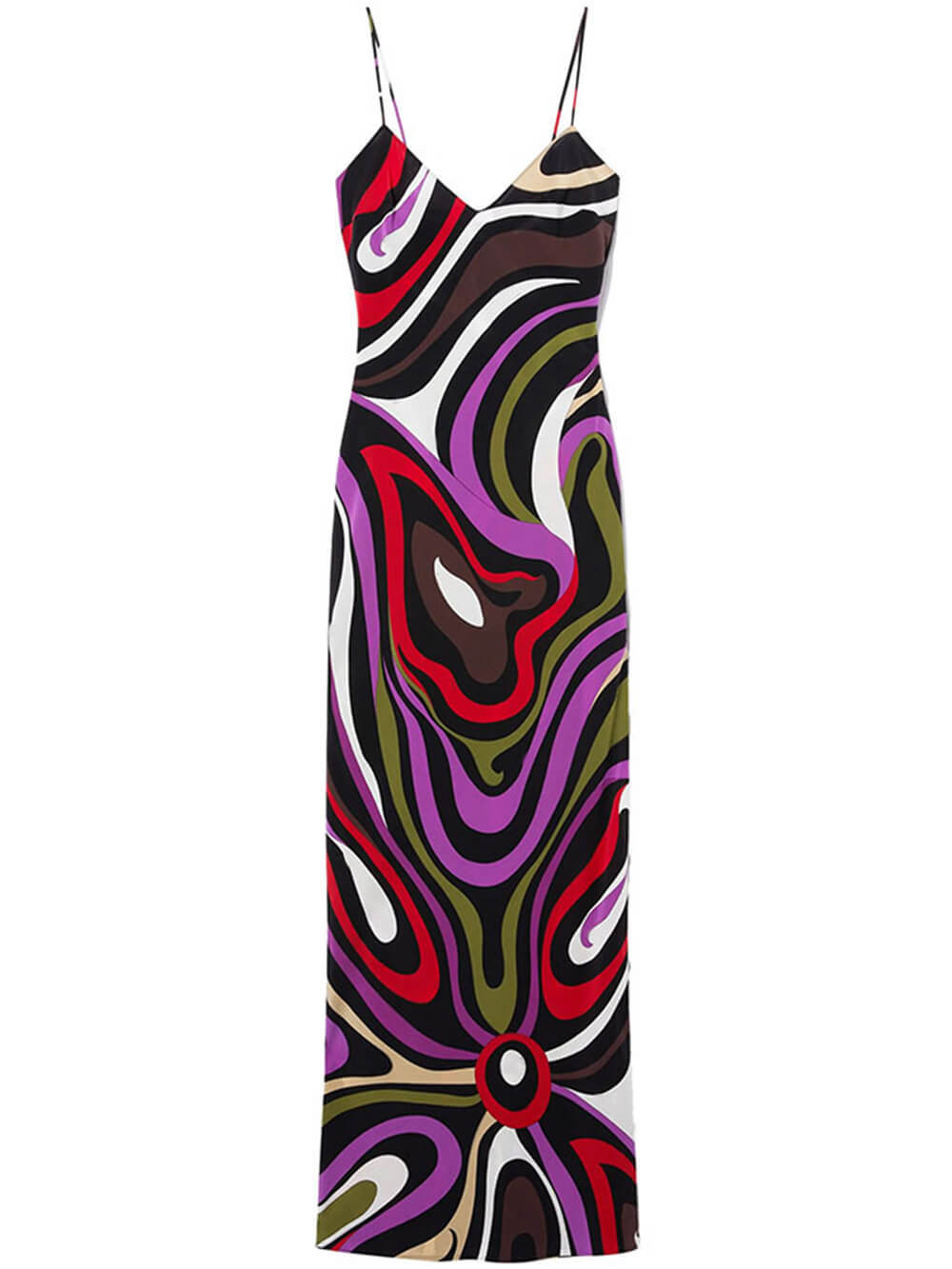 Retro Printed Satin Backless Maxi Dress
