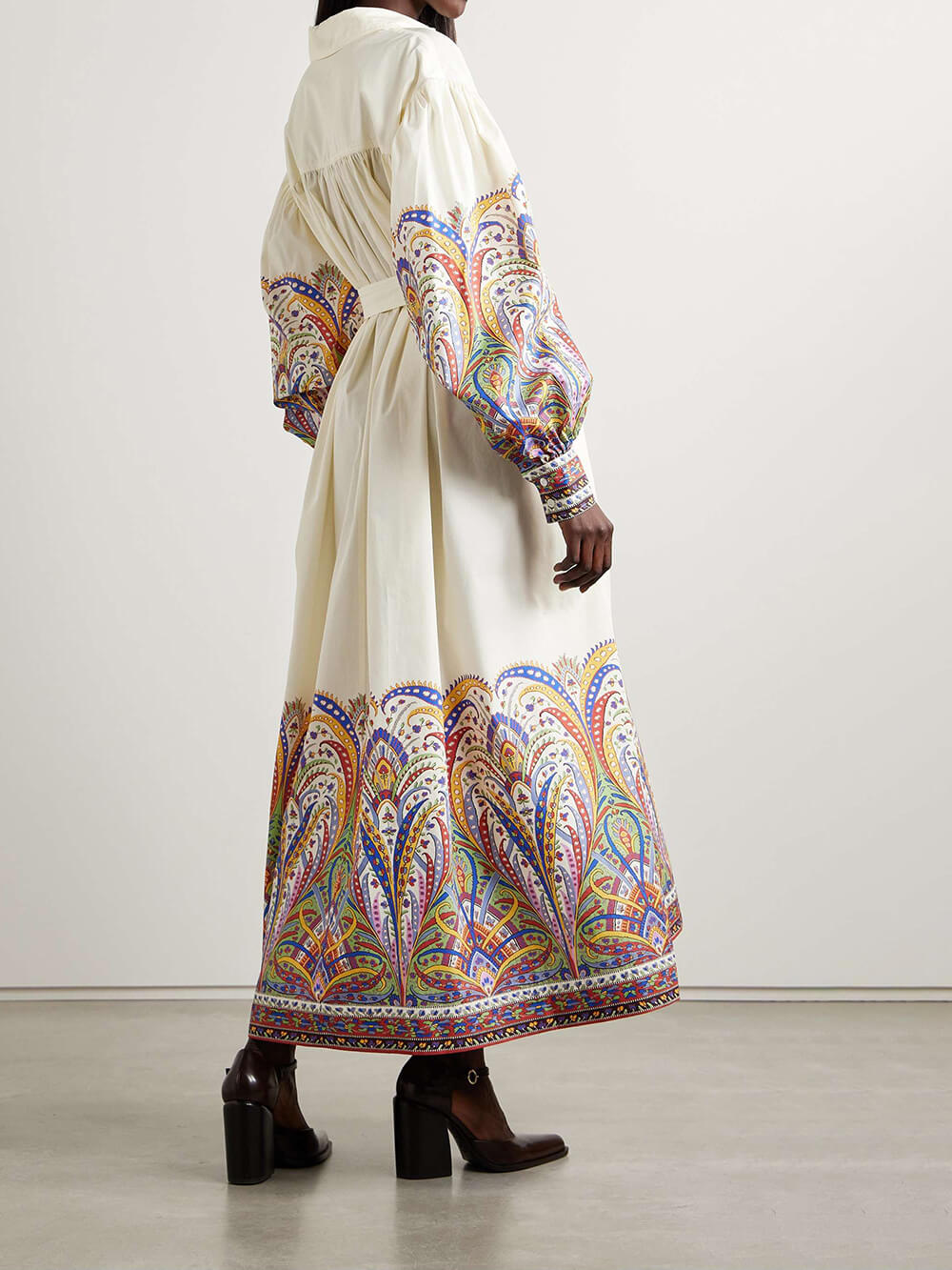 Retro Paisley Print Lantern Sleeve Shirt Midi Dress