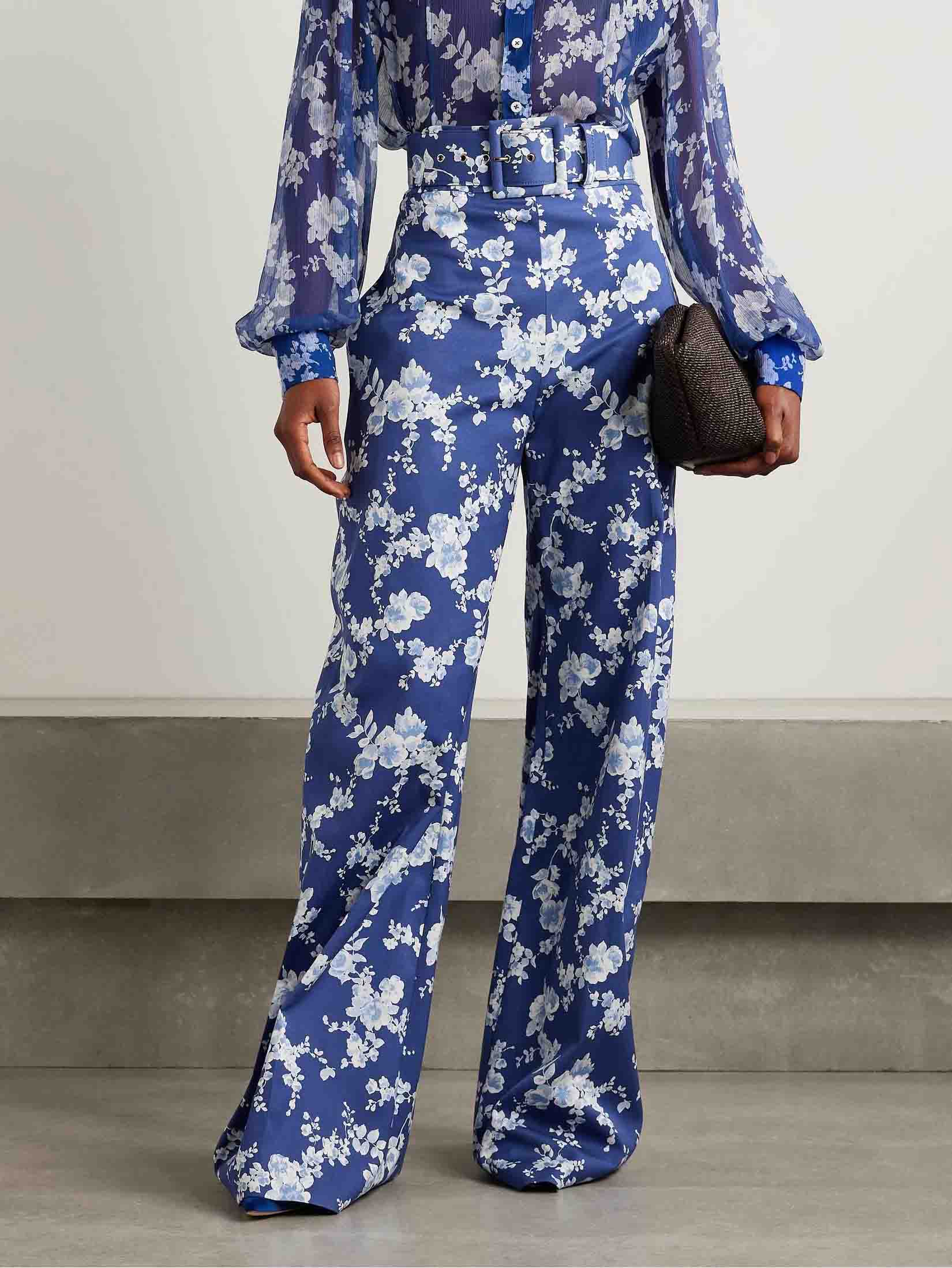 Exquisite Floral Print Twill Wide-leg Pants