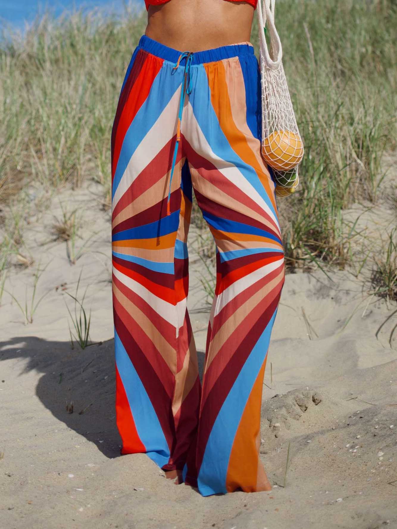 Vibrant Geometric Stripe Wide-Leg Pants