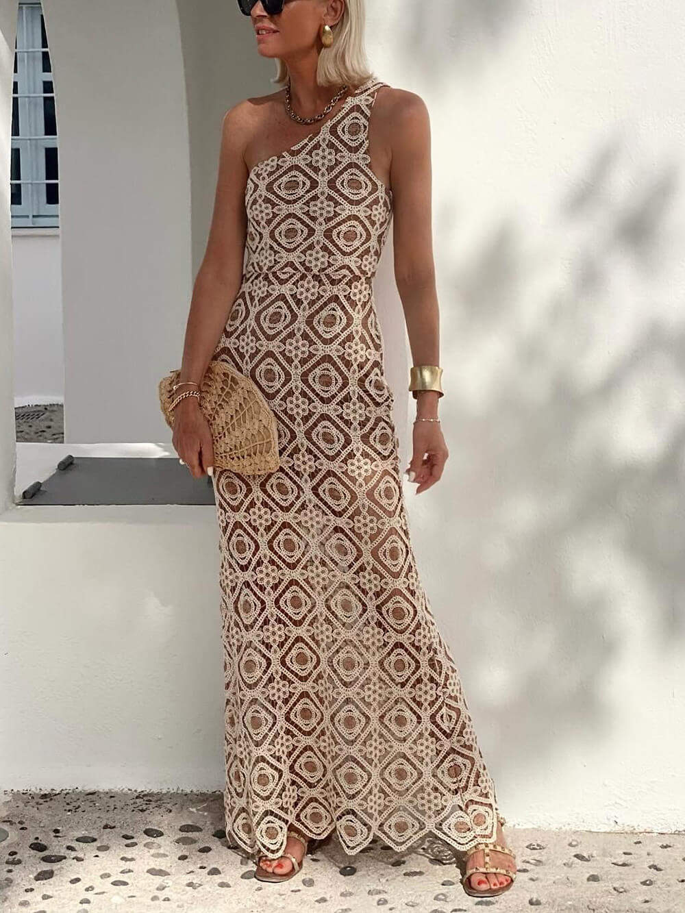Summer Obsession One-Shoulder Crochet Lace Maxi Dress