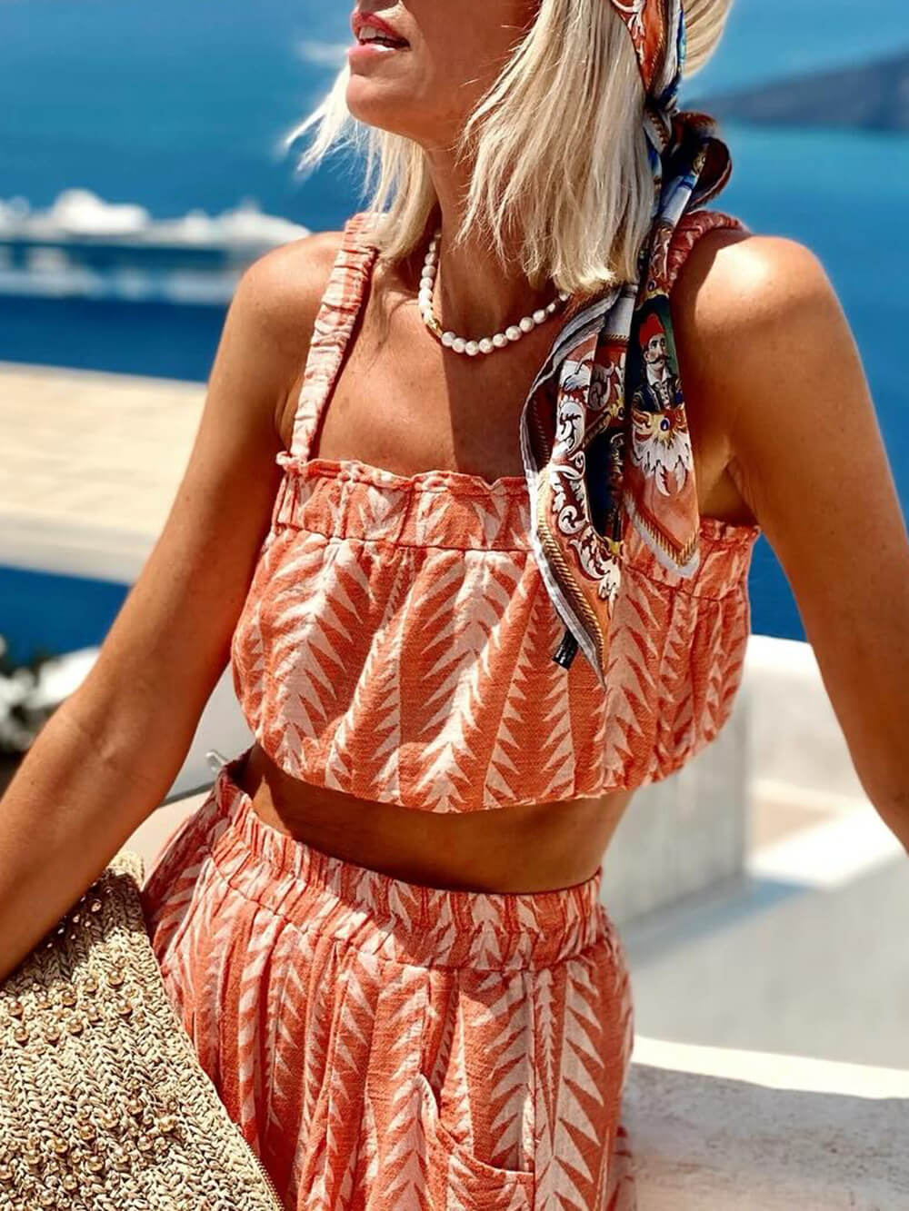 Unique Print Strappy Crop Cami Top