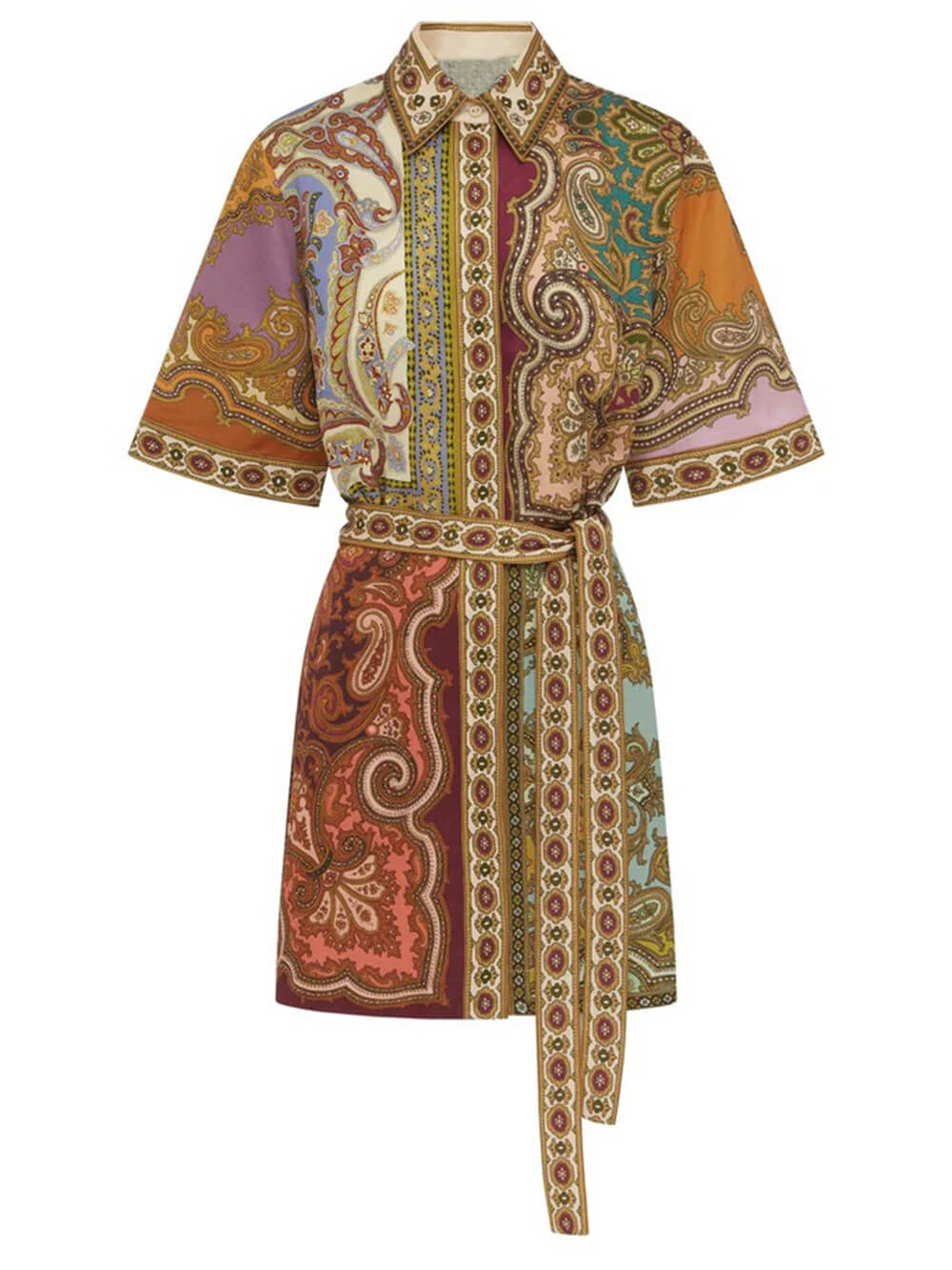 Classic Paisley Print Lace-Up Spliced Mini Dress