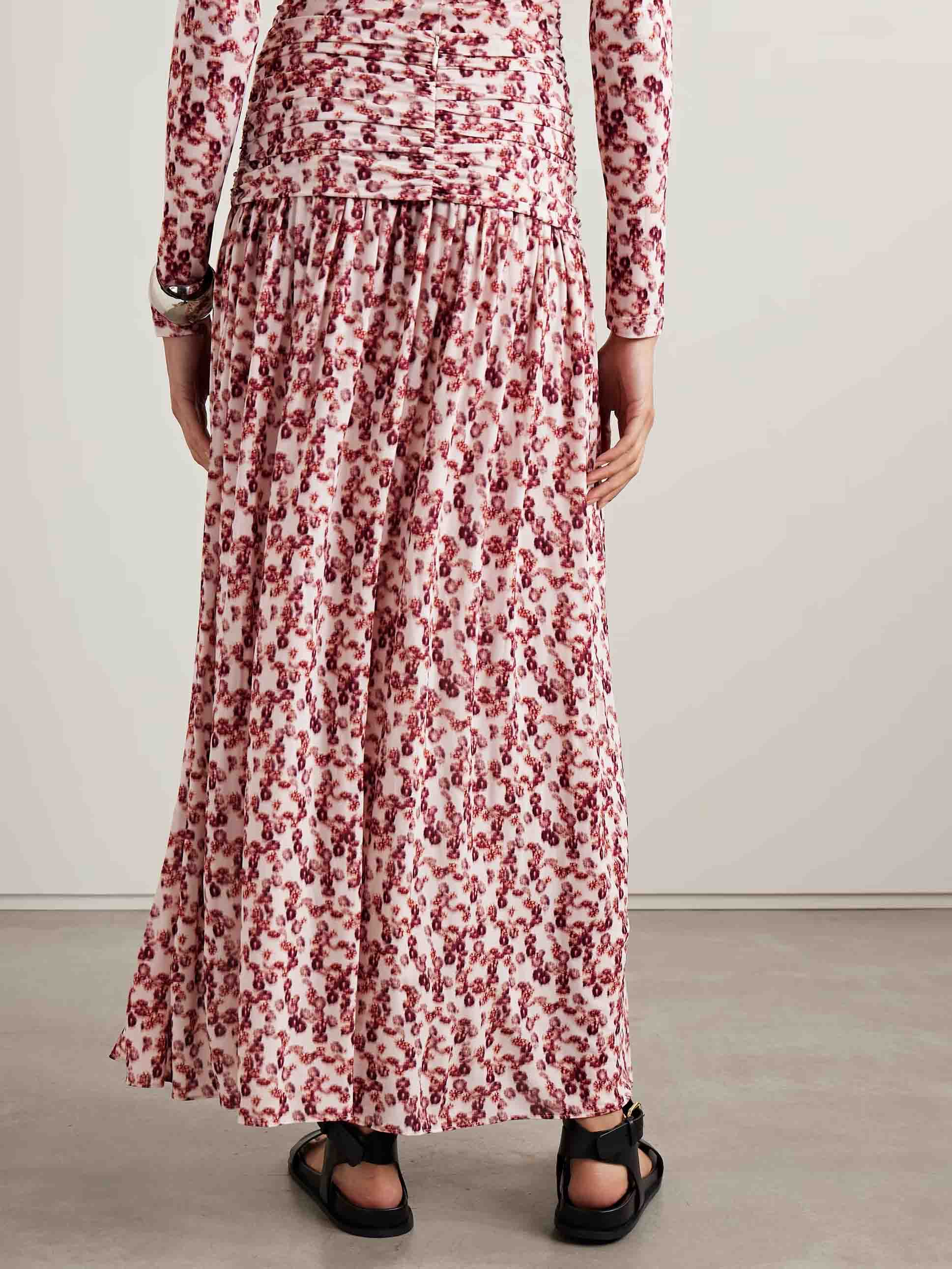 Exquisite Pleated Floral Print Stretch Knit Slit Skirt