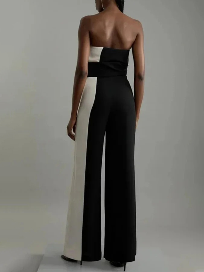 Elegant Color-blocked Wide-leg Jumpsuit