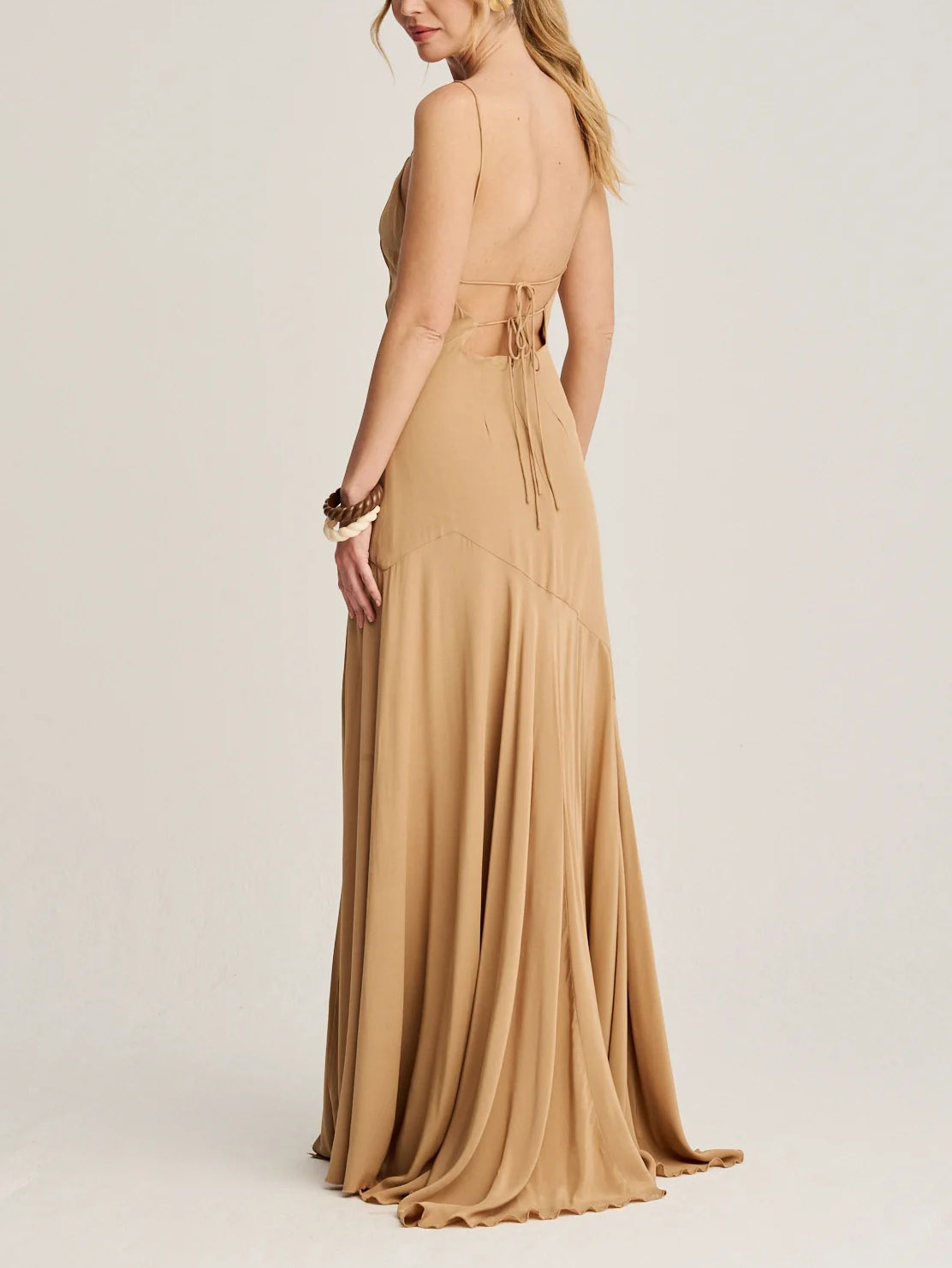 Elegant High Neck Ruffle Cape Maxi Dress