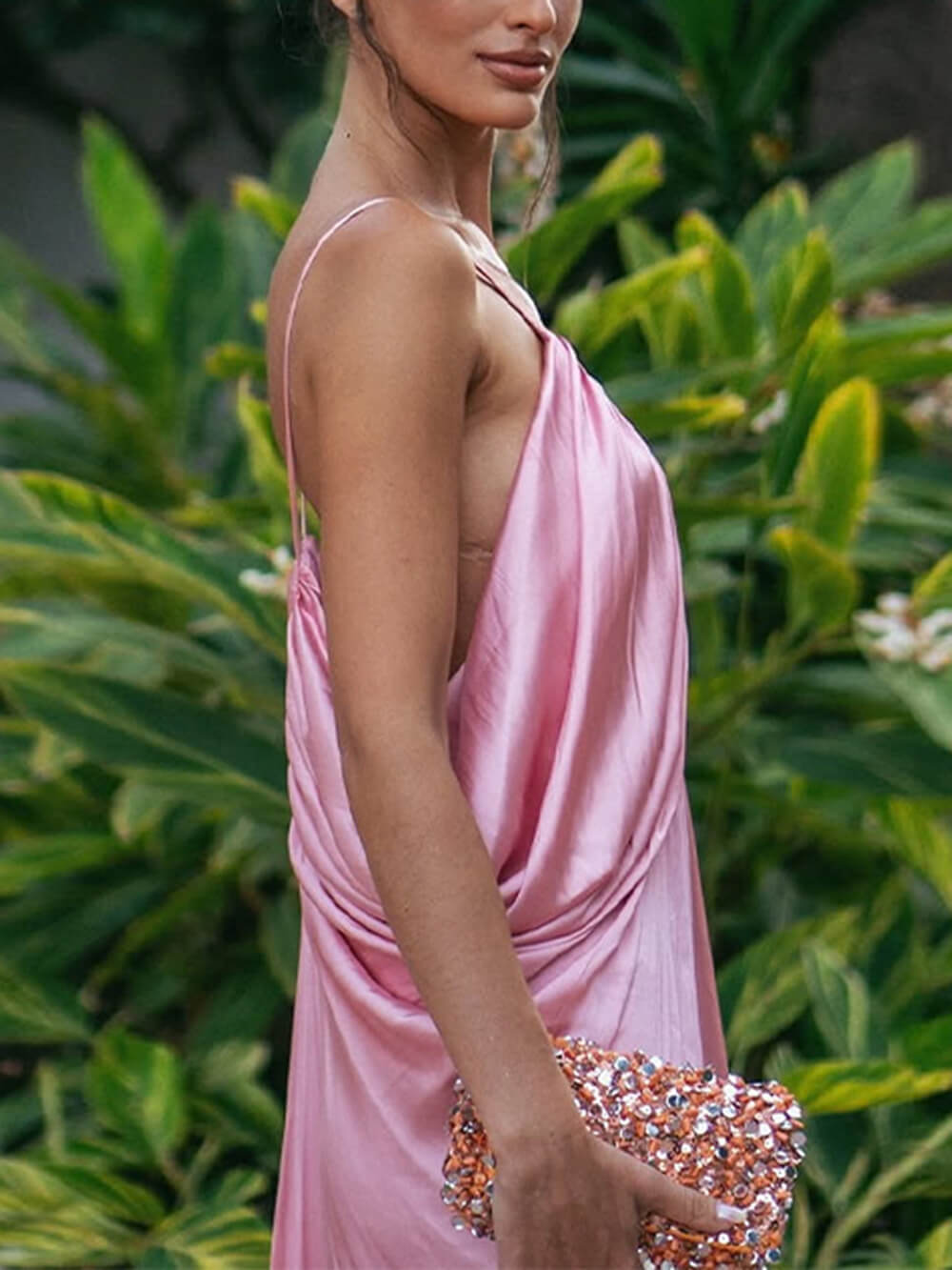 Sexy Backless Ruched Design Strapless Draped Maxi Dress