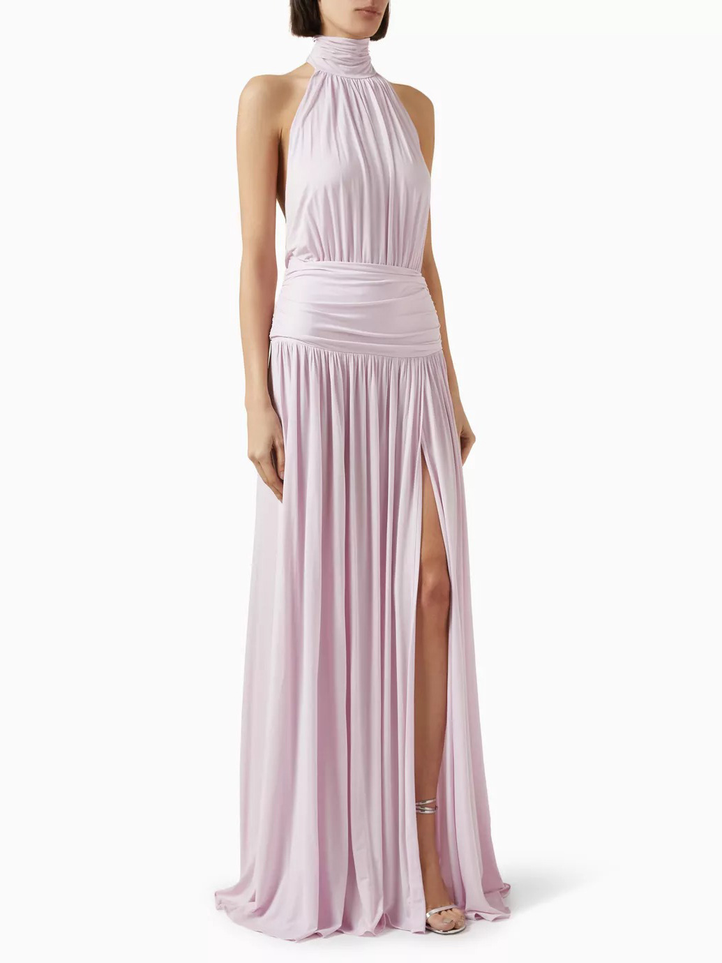 Fashion Halter Neck Pleated Slit Maxi Dress