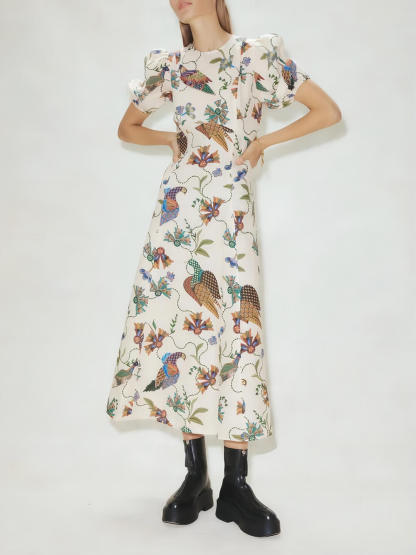 Effortless Artistic Bird Print Bodycon Dress