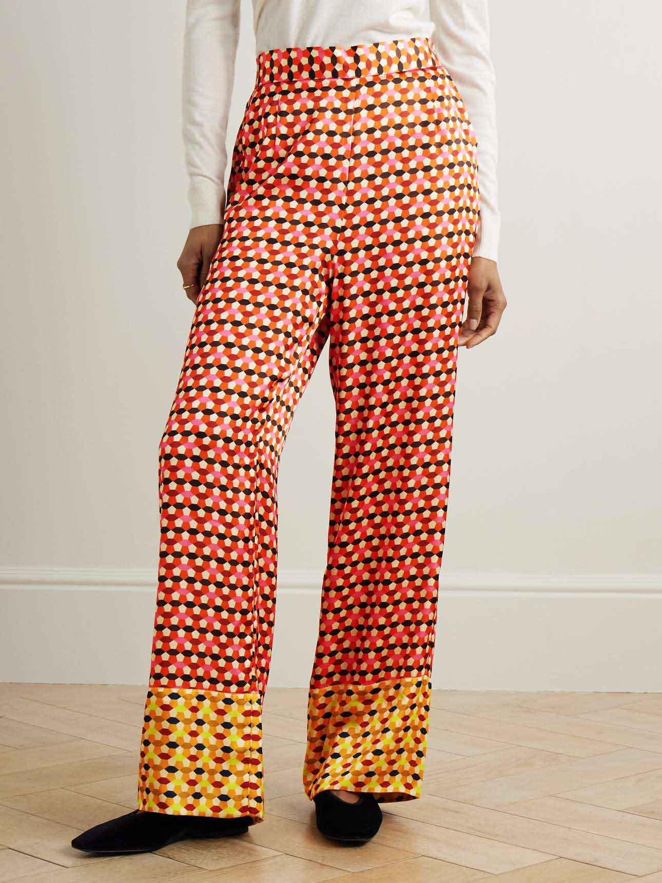 Exquisite Satin Geometric Print Wide-leg Pants