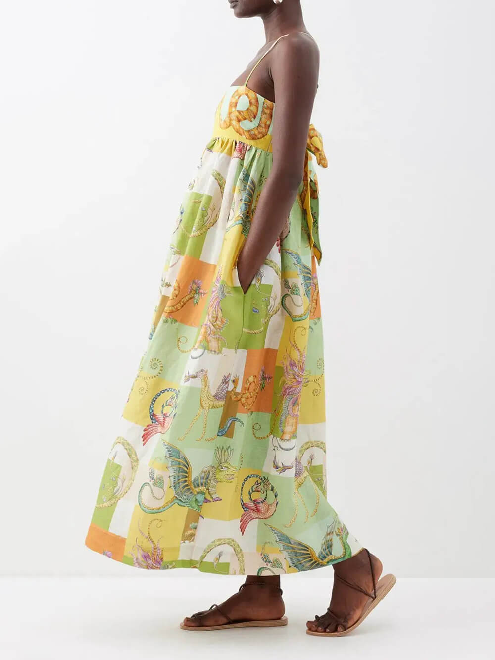 Unique Animal Print Tie Back Pleated Midi Dress