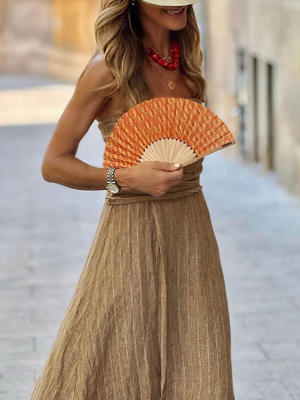 Retro Unique Striped Print Ruched Slit Linen Maxi Dress