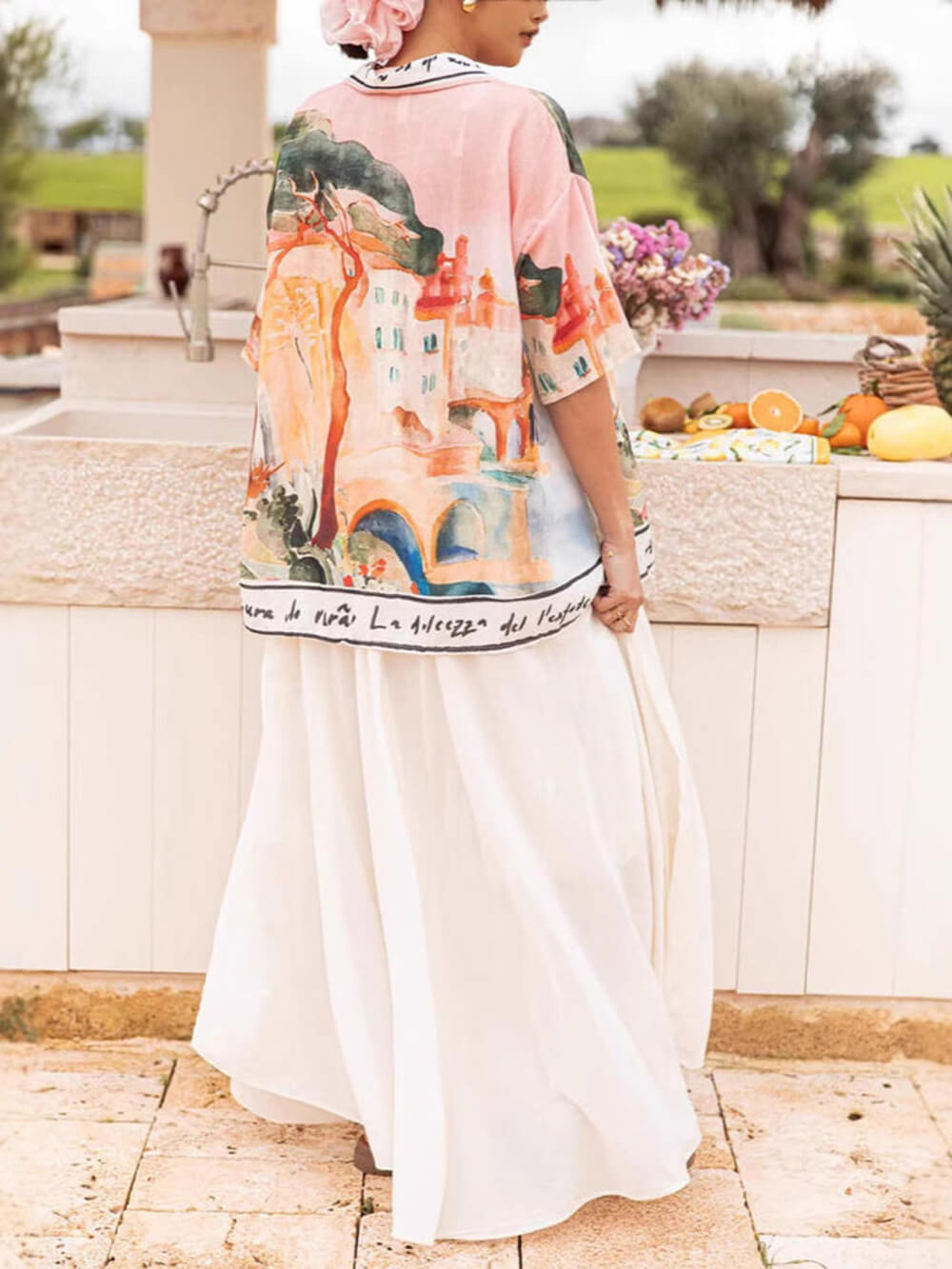 Unique Casual Print Lapel Short Sleeve Button-Down Oversized Shirt