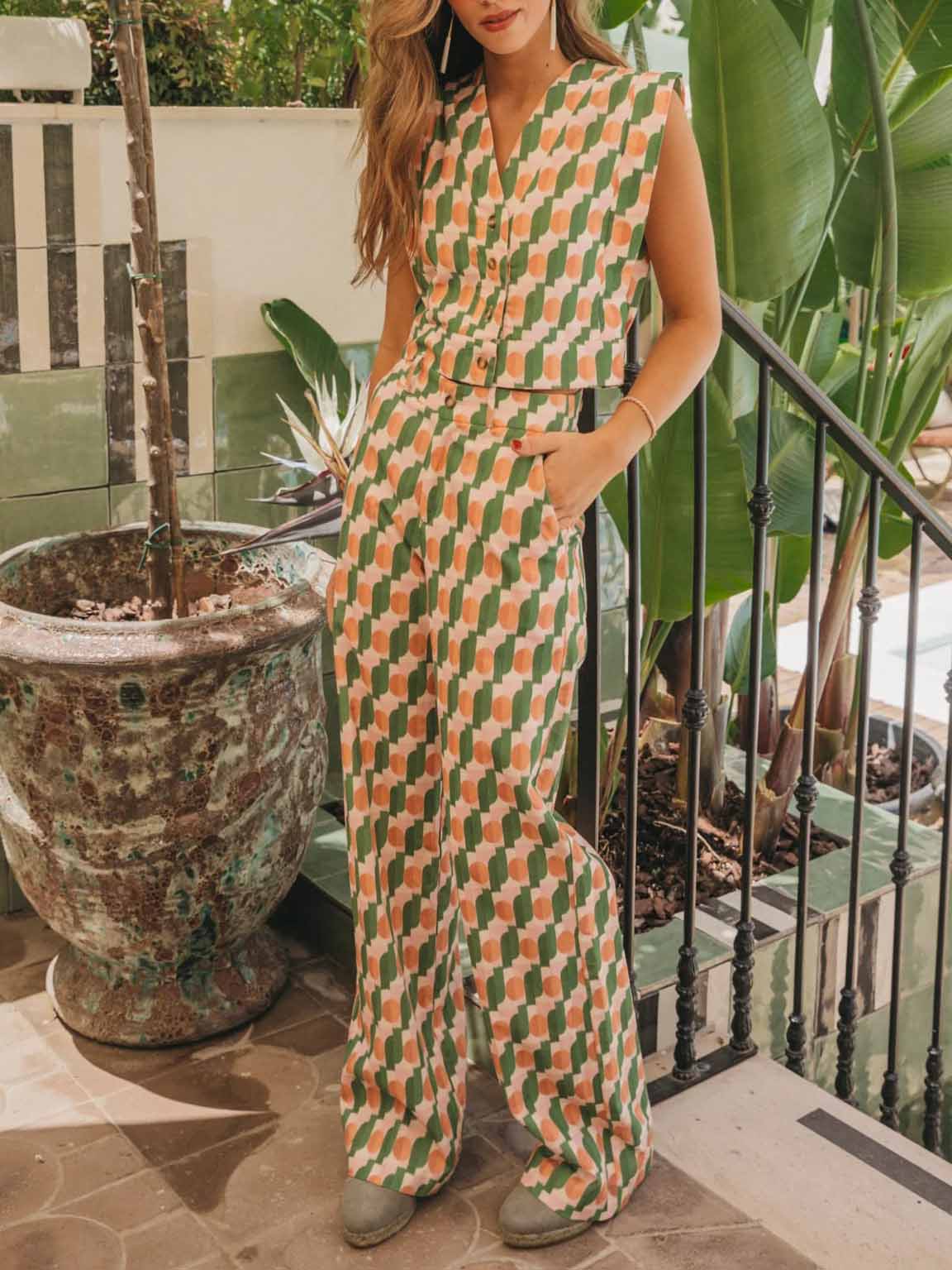 Casual Colorful Geometric Print Tank Top