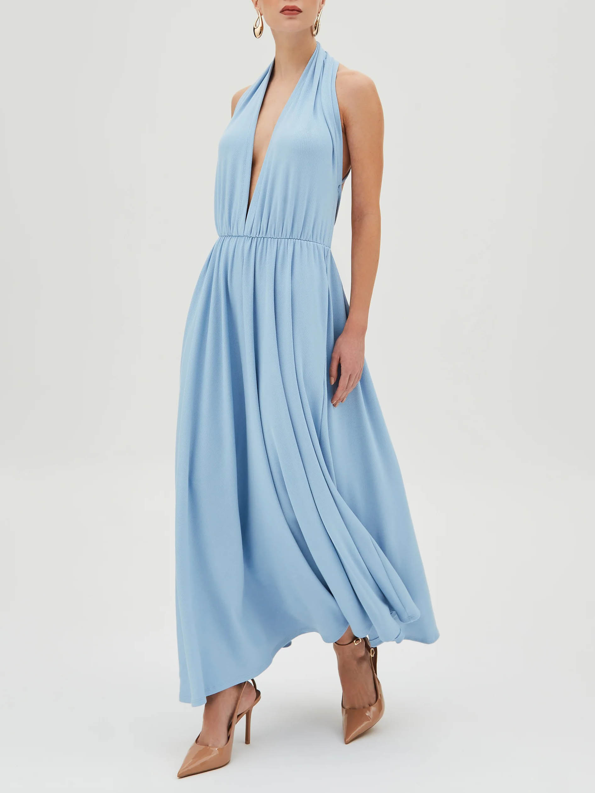Elegant Halter Neck Flowing Maxi Dress