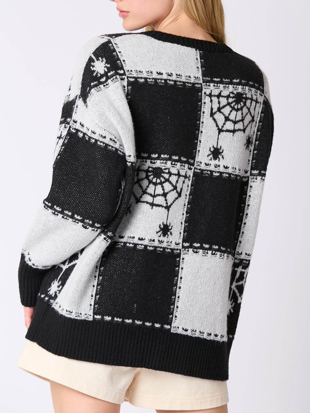 Cosplay Halloween Ghost Plaid Spider Web Pullover Knit Sweater