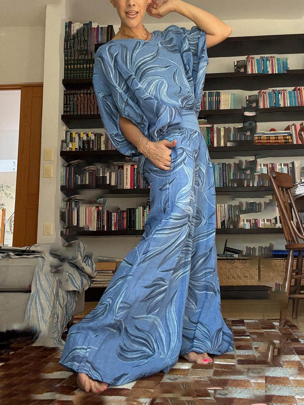 Unique Drop-Shoulder Floral Print Loose Shirt