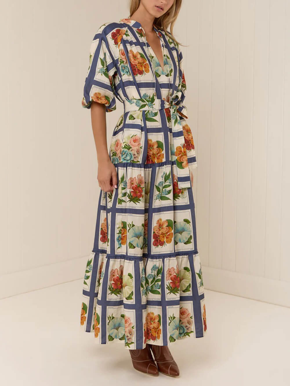 Retro Botanical Print Maxi Dress