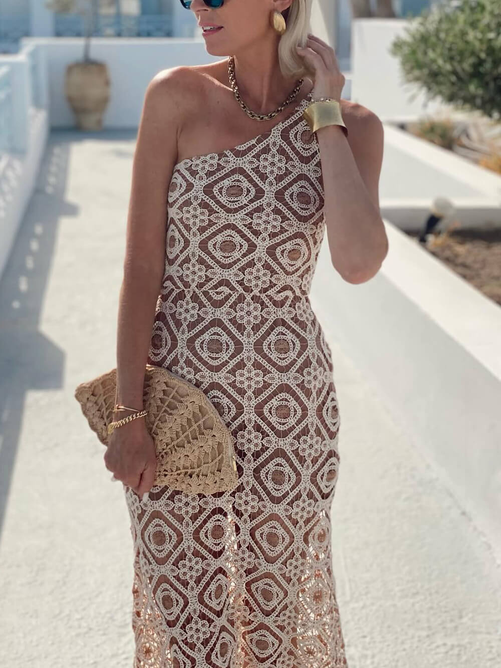 Summer Obsession One-Shoulder Crochet Lace Maxi Dress