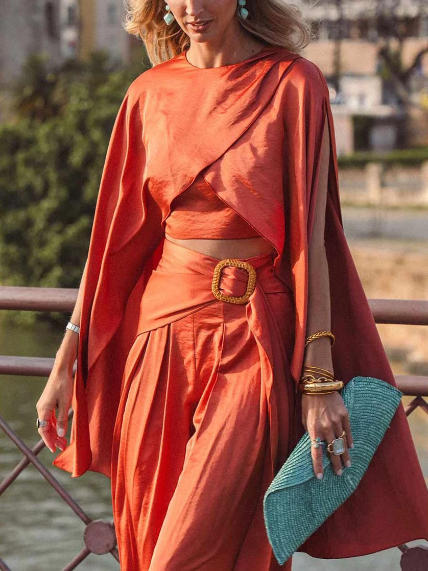 Elegant High-Waisted Satin Wide-Leg Trousers