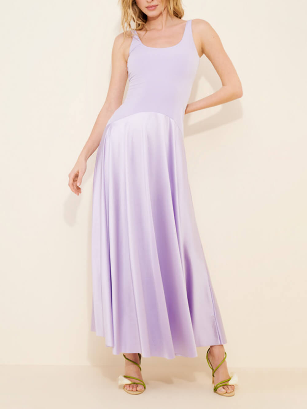 Elegant Curved Waist Spliced ​​Satin Party Maxi Dress