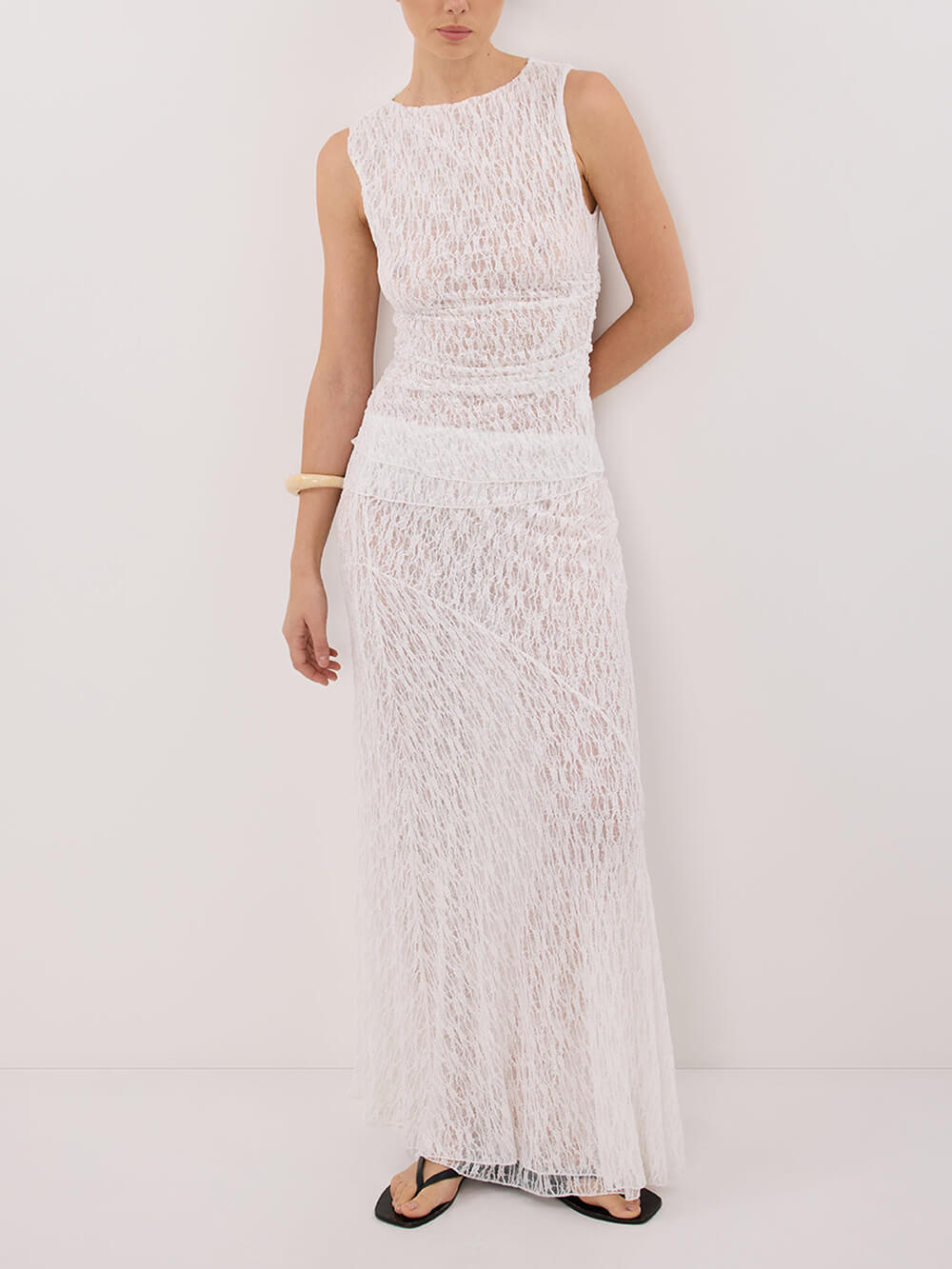 Delicate White Layered Eyelet Lace Maxi Skirt