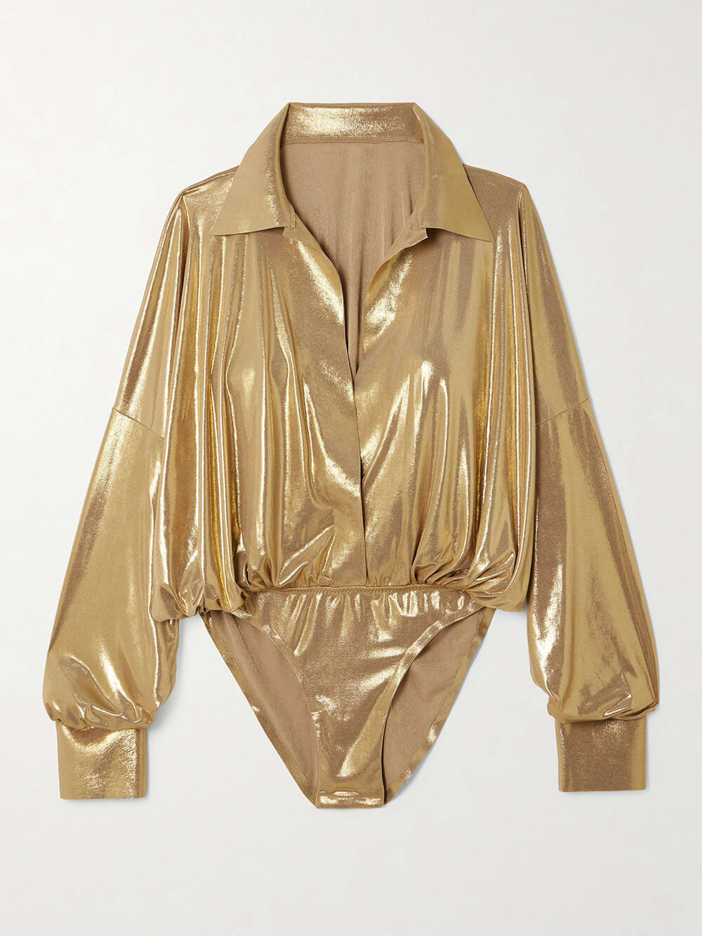 Elegant Stretch Ruched Collared Bodysuit